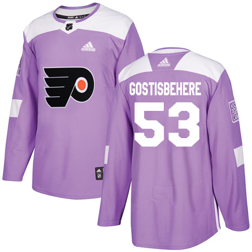Adidas Flyers #53 Shayne Gostisbehere Purple Authentic Fights Cancer Stitched NHL Jersey - Click Image to Close